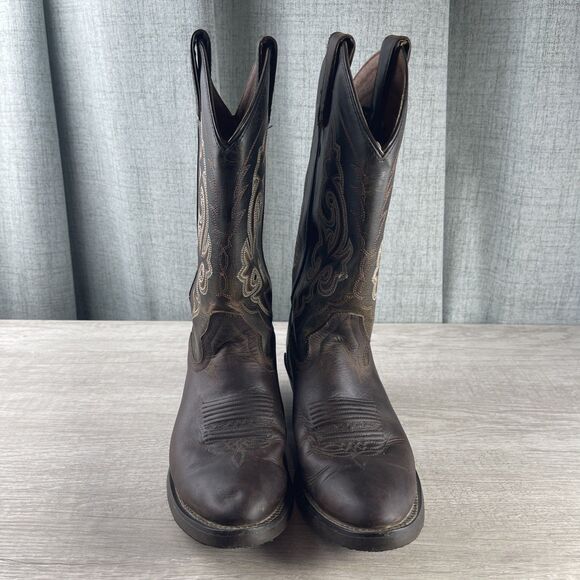 VTG Double H Boots Men\'s 7M Brown Patina Cowboy Western Oil Resistant DH1702 main image 14